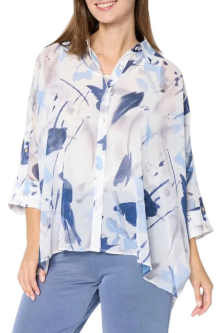 WynneLayers Women's Unstructured Chiffon Shirt Periwinkle/Indigo Combo - Regular